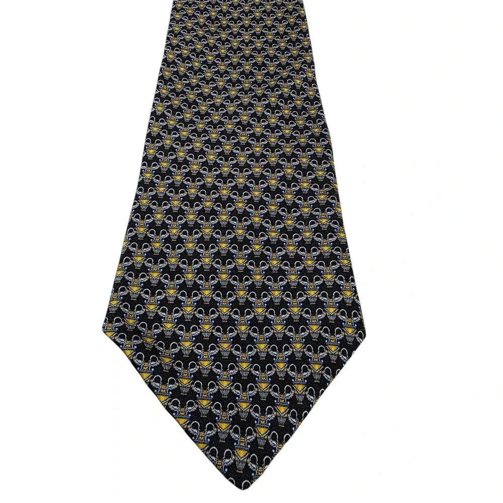 Raphael Mens Luxury Silk Tie Black Gold Pattern Handmade Roma Milano Necktie‎